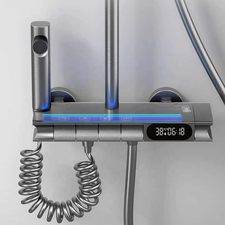 Akıllı Duş Paneli – LED Işıklı, Termostatik, Dijital Göstergeli Ultra Lüks Sistem