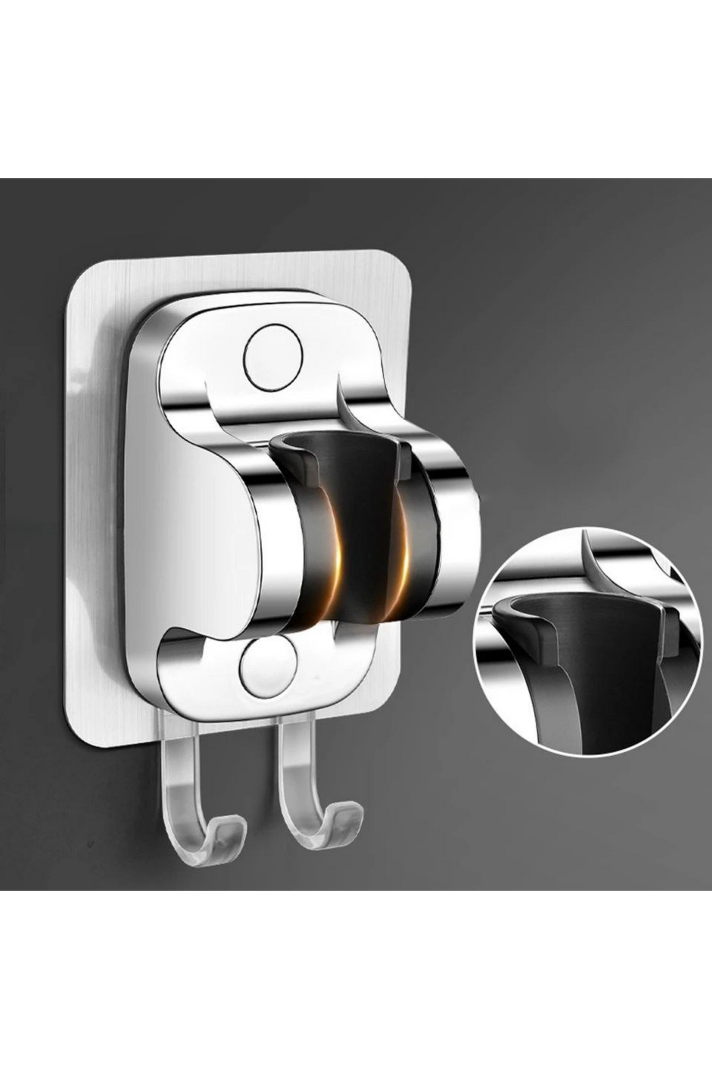 Duş Başlığı Sabitleyici Askı – 120° Ayarlanabilir, Yapışkanlı Montaj, Çift Askı Kancalı