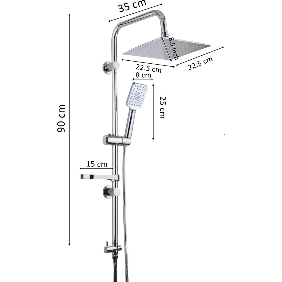 Kare Tepe Duş Seti | Krom Başlık & El Duşu Fonksiyonlu | Premium Seri