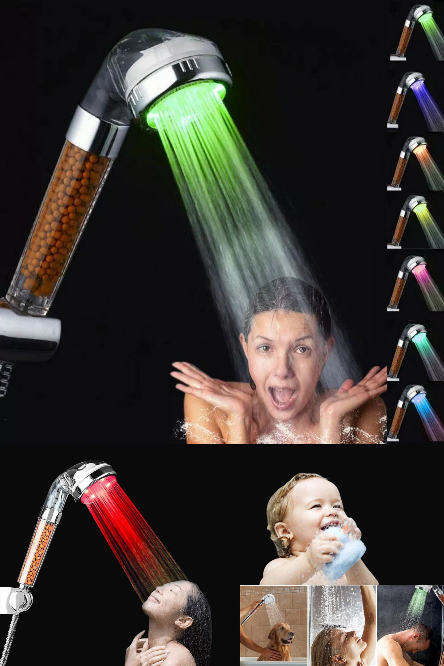 LED Işıklı Renk Değiştiren Filtreli Duş Başlığı – 7 Renk Modlu, Basınç Artırıcı, Mineral Taşlı