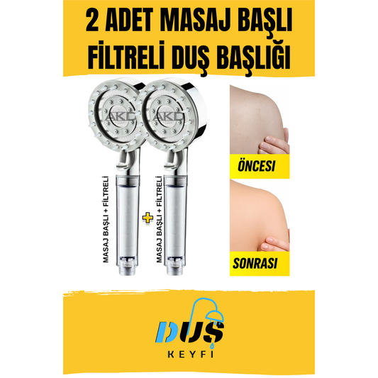 Duş Keyfi® 2 Adet Masaj Başlıklı + Filtreli Duş Başlığı Seti | Çiftli Paket