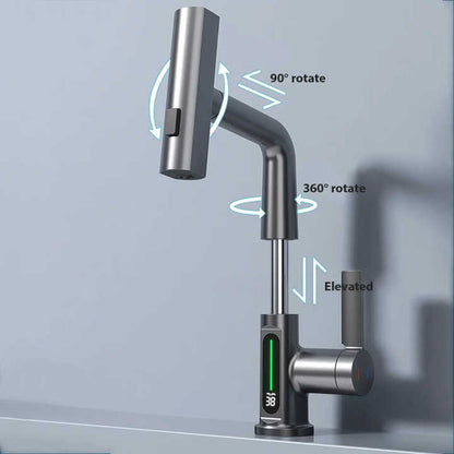 Akıllı Dijital Ekranlı Lavabo Musluğu – Sıcaklık Göstergeli 360° Dönebilen Modern Batarya