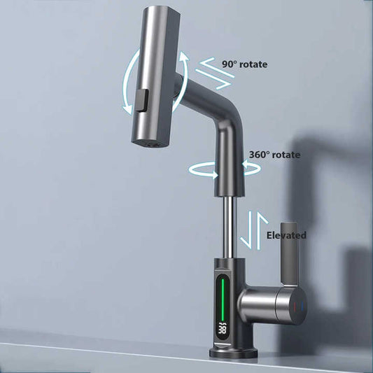 Akıllı Dijital Ekranlı Lavabo Musluğu – Sıcaklık Göstergeli 360° Dönebilen Modern Batarya