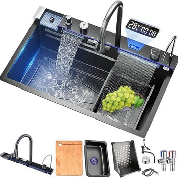 Akıllı Dijital Çok Fonksiyonlu Mutfak Evyesi – LED Ekranlı, Otomatik Su Akışı ve Filtre Sistemli Set
