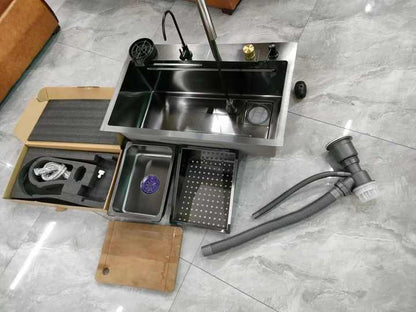 Akıllı Dijital Çok Fonksiyonlu Mutfak Evyesi – LED Ekranlı, Otomatik Su Akışı ve Filtre Sistemli Set