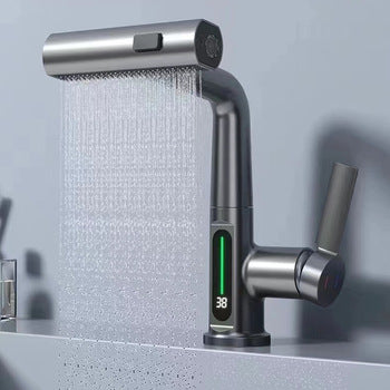 Antrasit LED Göstergeli Şelale Lavabo Bataryası