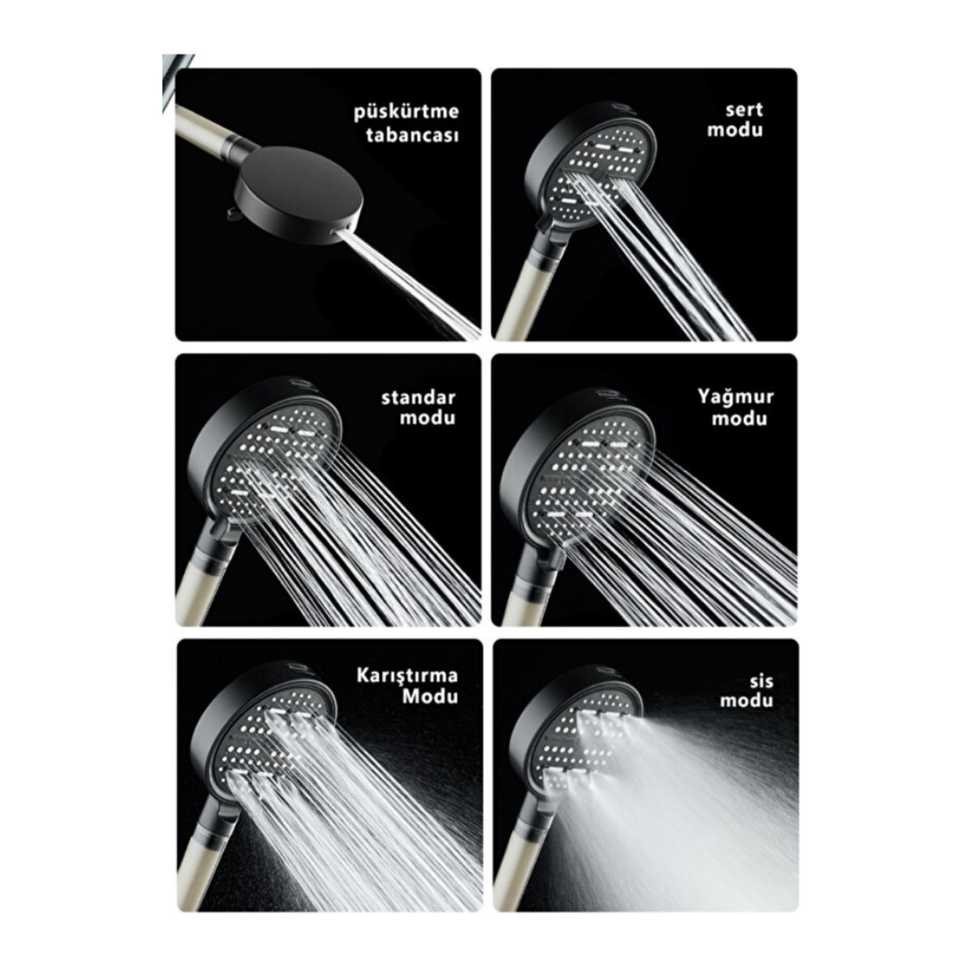 Filtreli Duş Başlığı 6 Fonksiyonlu – Kireç Önleyici Basınç Artırıcı Duş Başlığı (3 Filtre Hediyeli)