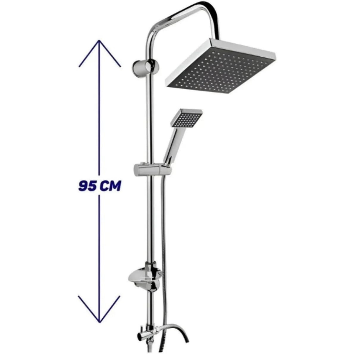 Kare Tepe Duş Seti | Siyah Başlık & El Duşu | Yüksek Basınçlı Krom Gövde