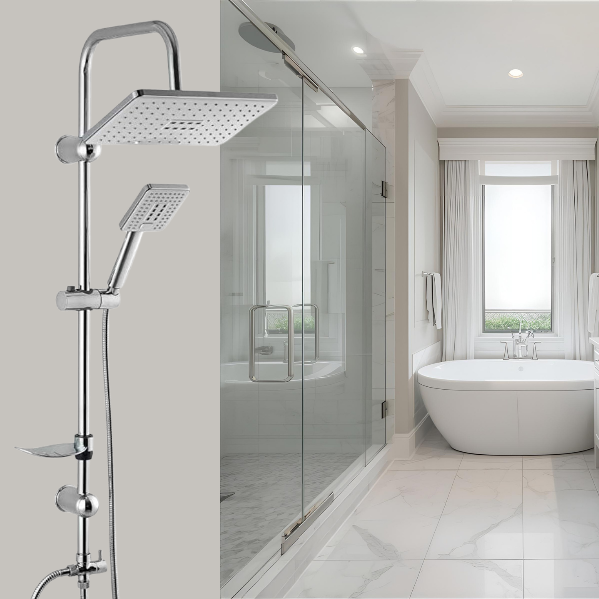 Makedonya Tepe Duş Seti | Üst & El Duşu Takımı | Yüksek Basınçlı Krom Tasarım