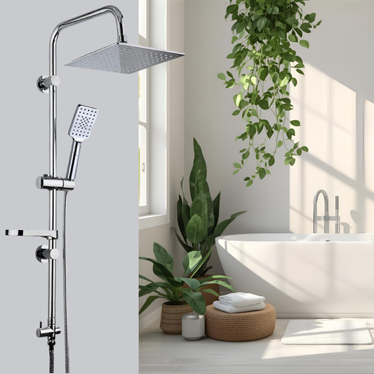 Kare Tepe Duş Seti | Krom Başlık & El Duşu Fonksiyonlu | Premium Seri