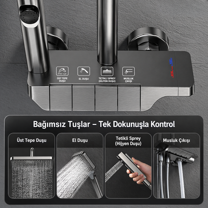 AKD Piyano Duş Seti Antrasit | Premium Yağmur Duş Sistemi