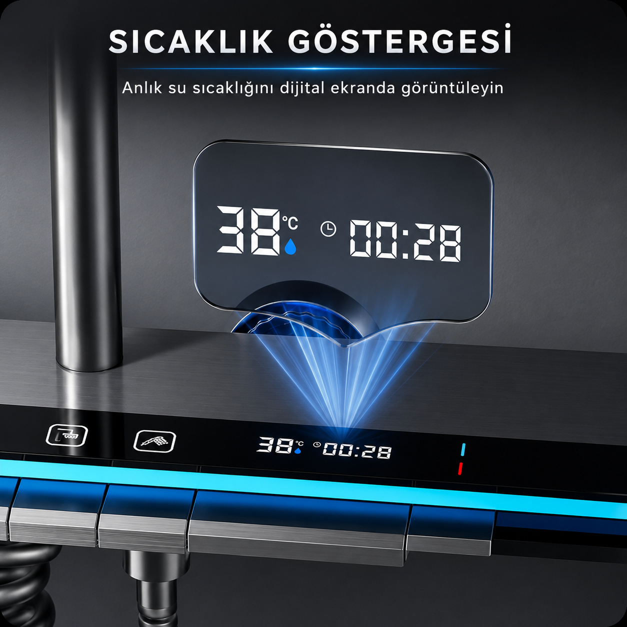AKD Dijital Piyano Duş Seti – Termostatik LED Göstergeli Yağmur Duş Sistemi