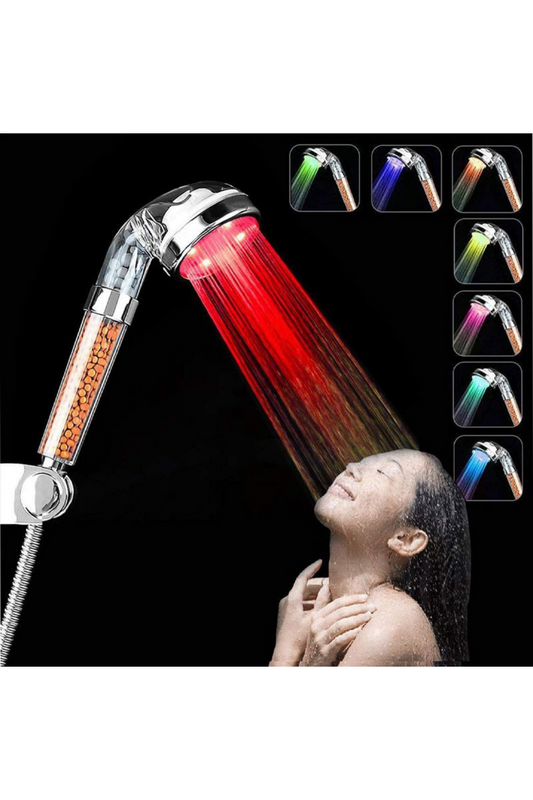 LED Işıklı Renk Değiştiren Filtreli Duş Başlığı – 7 Renk Modlu, Basınç Artırıcı, Mineral Taşlı