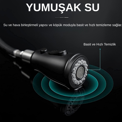 360° Siyah Çekilebilir Mutfak Bataryası | Modern & Su Tasarruflu