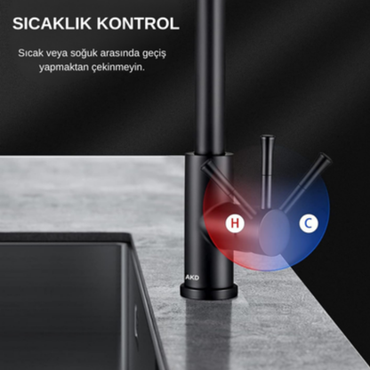 360° Siyah Çekilebilir Mutfak Bataryası | Modern & Su Tasarruflu