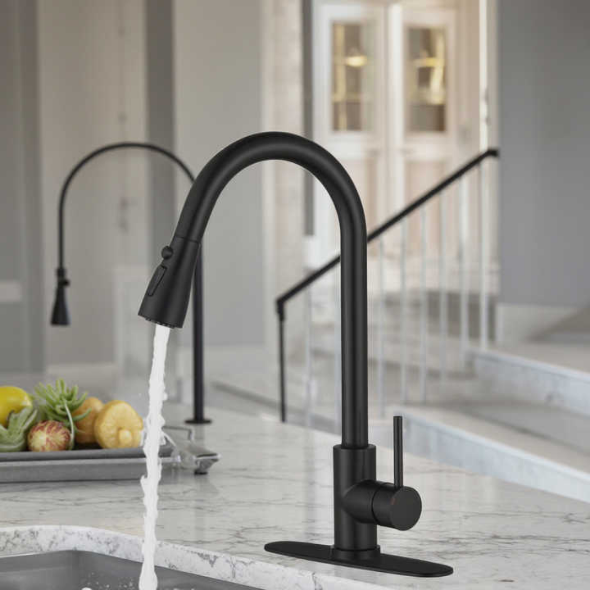 360° Siyah Çekilebilir Mutfak Bataryası | Modern & Su Tasarruflu