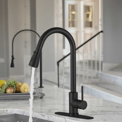 360° Siyah Çekilebilir Mutfak Bataryası | Modern & Su Tasarruflu